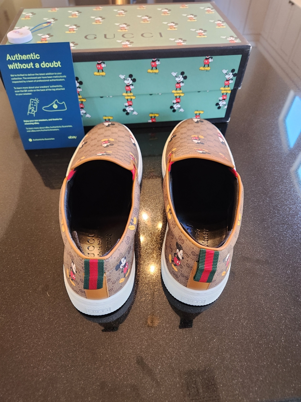 Authentic New Gucci Brown GG Mickey Mouse Slip-On Sneakers size G9/US9.5-10 - Picture 8 of 10